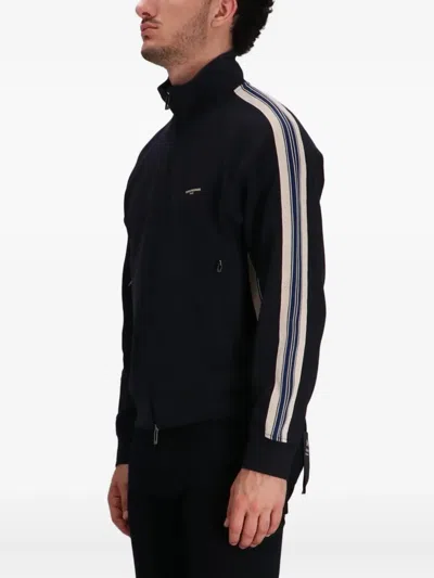 Emporio Armani High Neck Cotton Sweatshirt With Side Stripe In Black