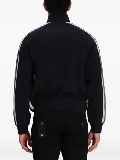 Emporio Armani High Neck Cotton Sweatshirt With Side Stripe In Black