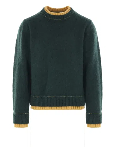 Sacai Contrasting-trim Sweater In Green