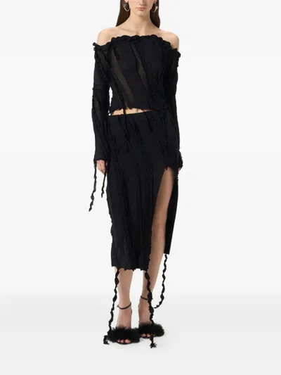 Blumarine Off-shoulder Ruffled Top In Black