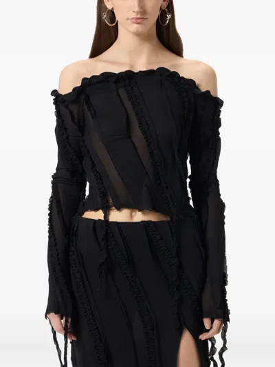 Blumarine Off-shoulder Ruffled Top In Black