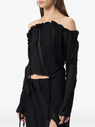 Blumarine Off-shoulder Ruffled Top In Black