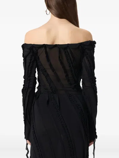 Blumarine Off-shoulder Ruffled Top In Black
