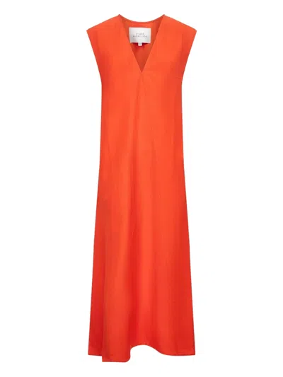 Studio Nicholson Orange Lise Linen Midi Dress In Orange