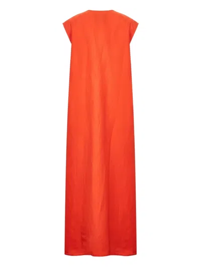 Studio Nicholson Orange Lise Linen Midi Dress In Orange