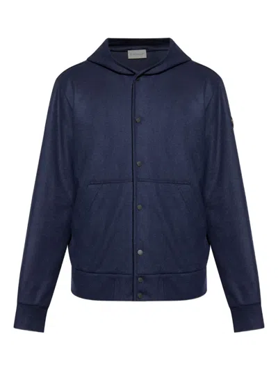 Moncler Hooded Button-fastening Sweater In Blue