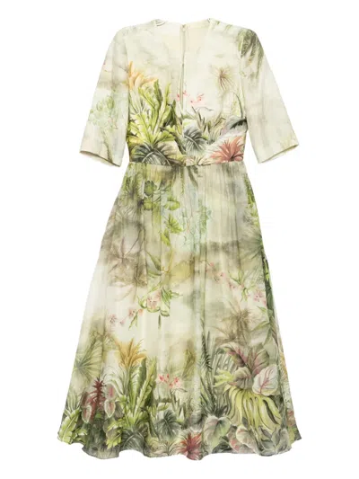 Elie Saab Printed Midi Dress In Green