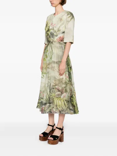 Elie Saab Printed Midi Dress In Green