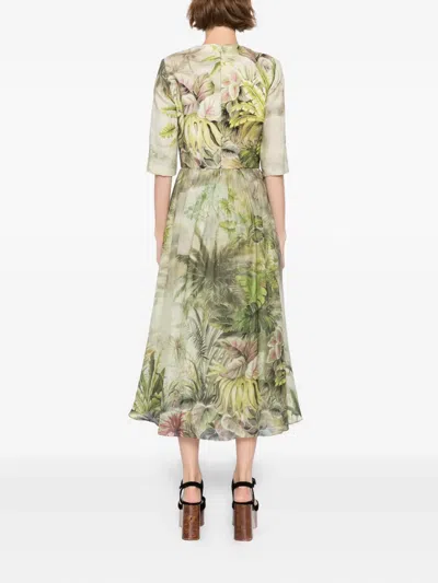 Elie Saab Printed Midi Dress In Green
