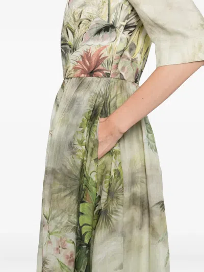 Elie Saab Printed Midi Dress In Green