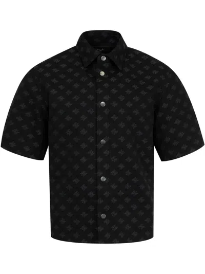 Amiri Mens Quad Monogram-jacquard Short-sleeve Cotton And Wool-blend Shirt Black