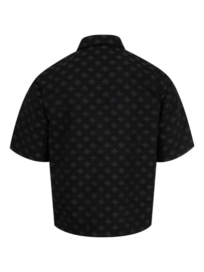 Amiri Mens Quad Monogram-jacquard Short-sleeve Cotton And Wool-blend Shirt Black