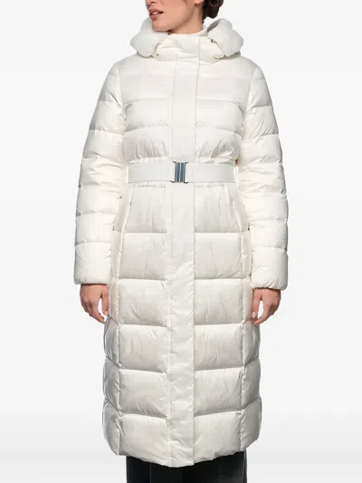 Geox Pheby Hooded Belted Puffer Coat In White