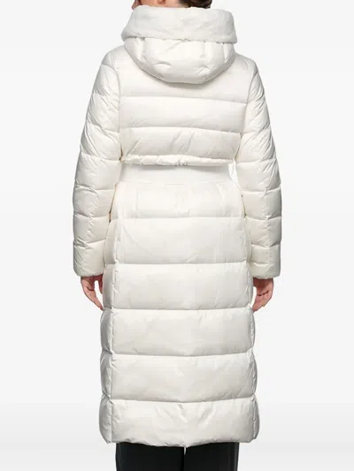 Geox Pheby Hooded Belted Puffer Coat In White