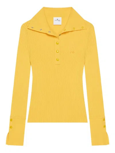 Courrèges Ribbed-knit Polo Top In Yellow