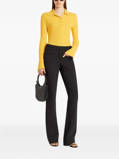 Courrèges Ribbed-knit Polo Top In Yellow