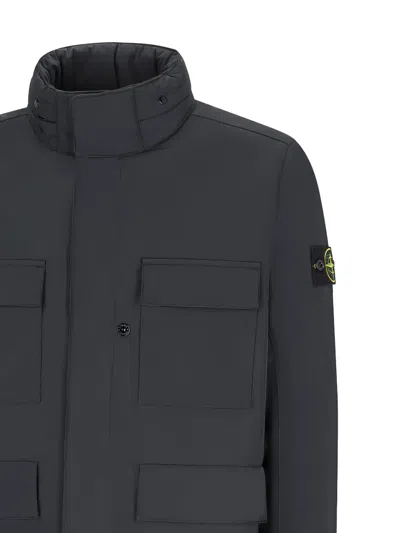 Stone Island Padded Field Jacket With Anti-drip And Snap Pockets In Black