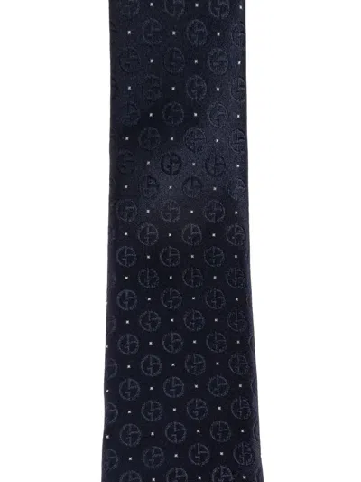 Giorgio Armani Signature Logo Pattern Silk Tie In Blue