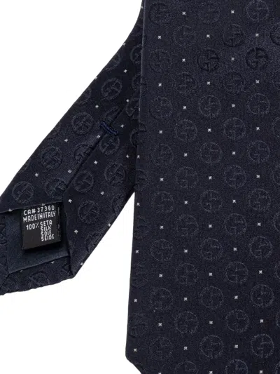 Giorgio Armani Signature Logo Pattern Silk Tie In Blue