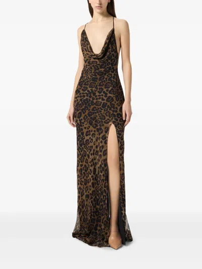 Blumarine Leopard-print Silk Gown In Multi