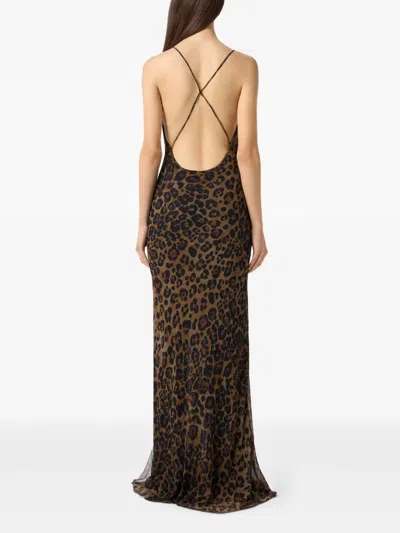 Blumarine Leopard-print Silk Gown In Multi
