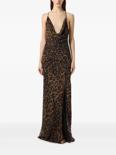 Blumarine Leopard-print Silk Gown In Multi