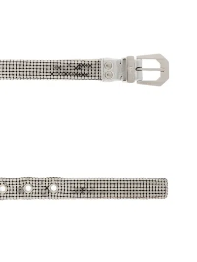 Versace Brass Strip Buckled Belt In Gray