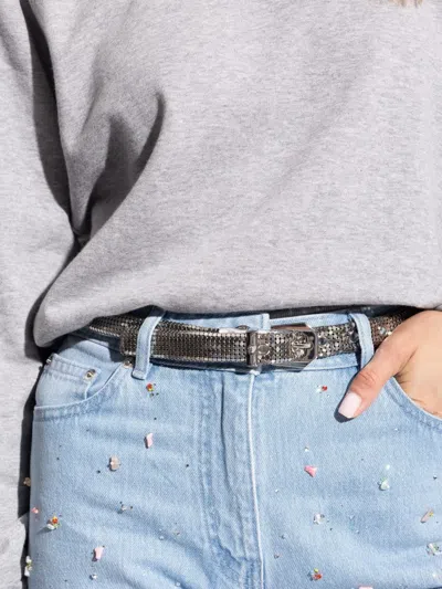 Versace Brass Strip Buckled Belt In Gray