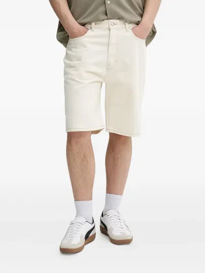 Hugo Boss Logo-patch Denim Shorts In Neutral