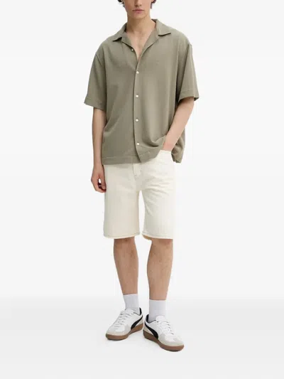 Hugo Boss Logo-patch Denim Shorts In Neutral