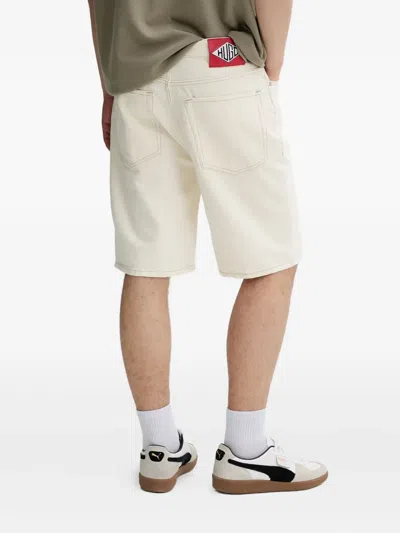 Hugo Boss Logo-patch Denim Shorts In Neutral