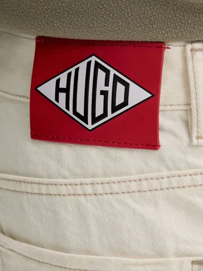 Hugo Boss Logo-patch Denim Shorts In Neutral