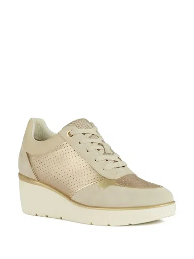 Geox Ilde Wedge Perforated Sneakers In Gold