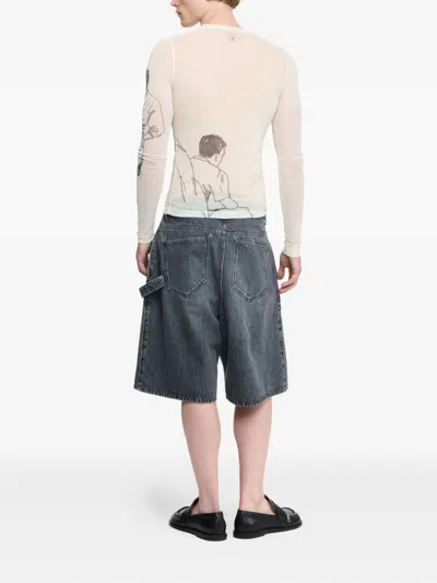 Jw Anderson Sheer Crew Neck Illustrated Long Sleeve T-shirt In White