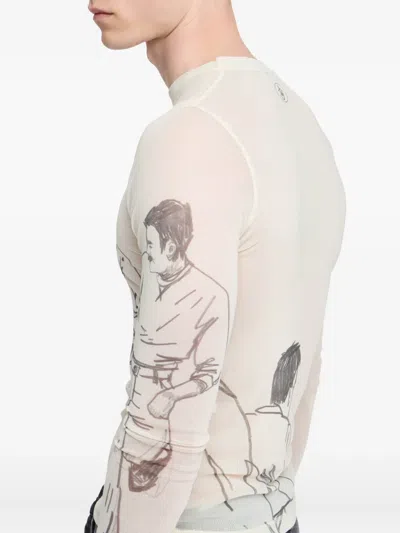 Jw Anderson Sheer Crew Neck Illustrated Long Sleeve T-shirt In White