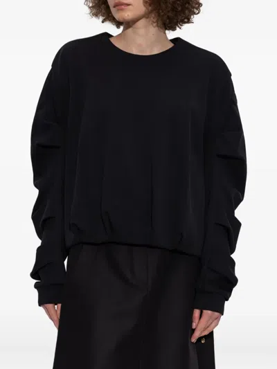 Moncler Sweatshirt Plissettati And Snort Sleeves In Black
