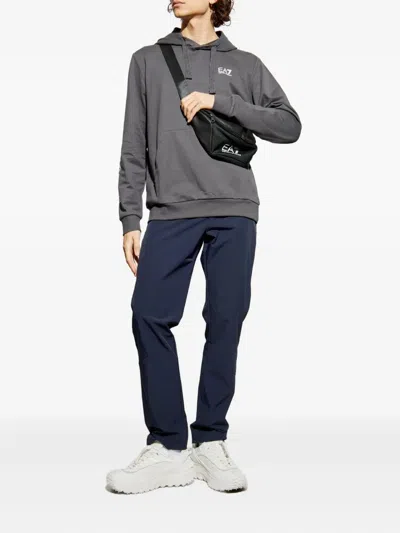 Ea7 Emporio Armani Logo Printed Drawstring Hoodie In Gray