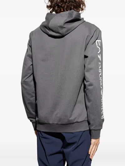 Ea7 Emporio Armani Logo Printed Drawstring Hoodie In Gray