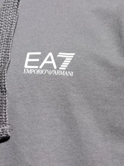 Ea7 Emporio Armani Logo Printed Drawstring Hoodie In Gray
