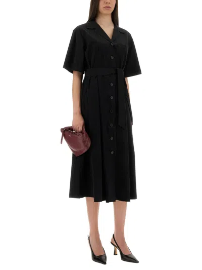 Aspesi Button-down Midi Dress With Belted Waist In Black