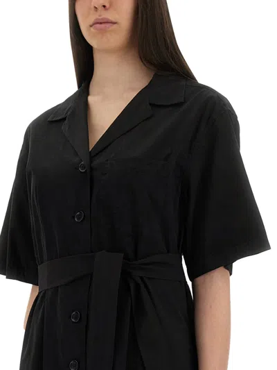 Aspesi Button-down Midi Dress With Belted Waist In Black