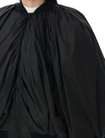Balenciaga Black Bomber Draped Jacket With Elastic Rear Hem In Tech Fabric Woman In Black