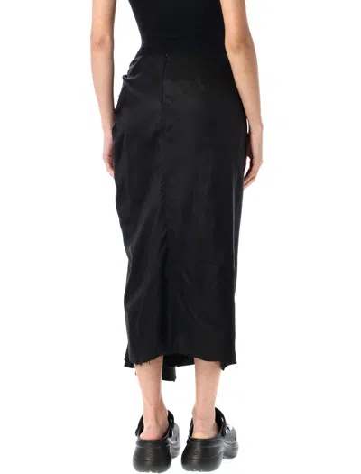 Balenciaga Asymmetric Frayed Gathered Draped Satin Midi Skirt In Black