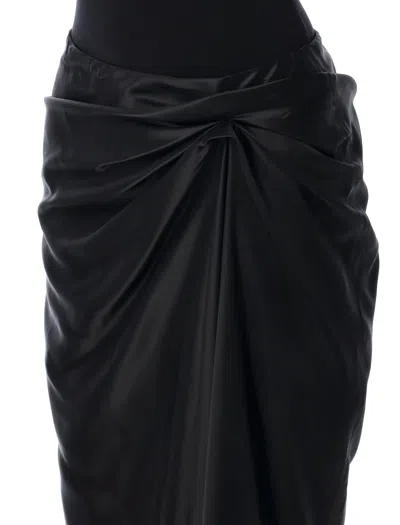 Balenciaga Asymmetric Frayed Gathered Draped Satin Midi Skirt In Black