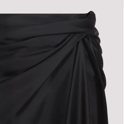 Balenciaga Asymmetric Frayed Gathered Draped Satin Midi Skirt In Black