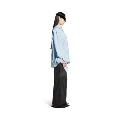Balenciaga Women Embroidered Viscose Blend Oversize Shirt In Blue