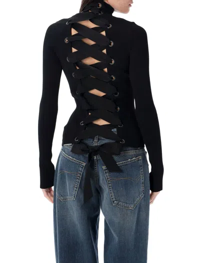 Balenciaga Ribbed Lace-up Back Turtleneck With Long Sleeves In Black