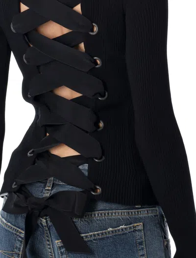 Balenciaga Ribbed Lace-up Back Turtleneck With Long Sleeves In Black
