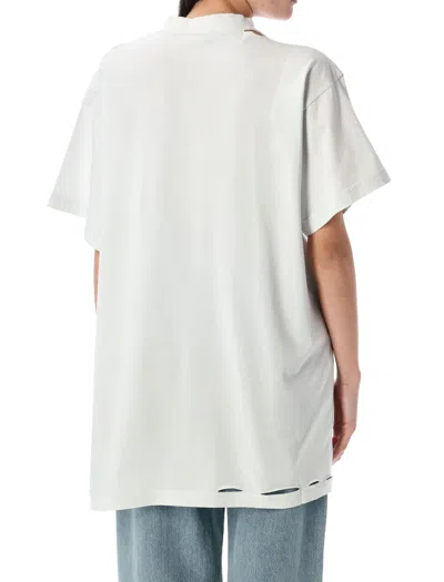 Balenciaga White T-shirt With Logo Printed On The Front And Torn Details In Cotton Woman In White