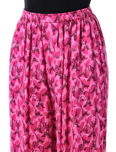 Balenciaga Silk Satin Pyjama Pants With Vibrant Pattern In Pink
